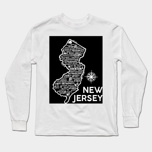 New Jersey map Long Sleeve T-Shirt by fiberandgloss